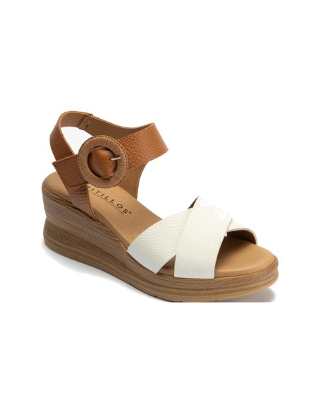 JucaZapatos - Pitillos 11052 - BLANCO - Sandalia con plataforma y tiras cruzadas en piel bombeada Blanco