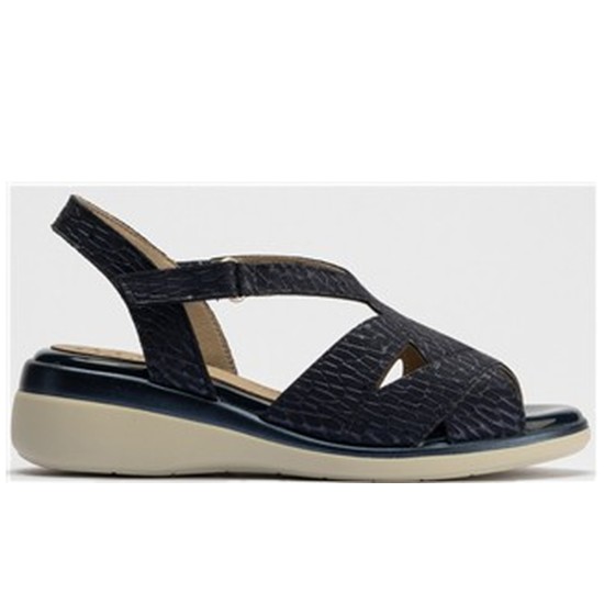JucaZapatos - Pitillos 10341 - MARINO - Sandalia asimétrica con velcro en piel grabada fantasía AZUL