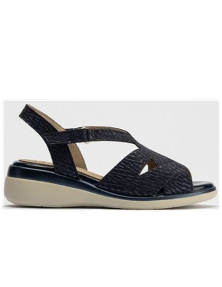 JucaZapatos - Pitillos 10341 - MARINO - Sandalia asimétrica con velcro en piel grabada fantasía AZUL