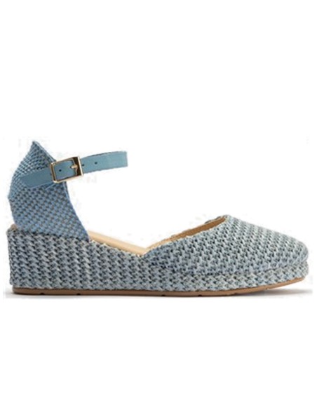 JucaZapatos - Pitillos 10620 - CUERO - Valenciana cuña pala mujer con hebilla en rafia MARRON