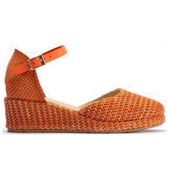 JucaZapatos - Pitillos 10620 - NARANJA - Valenciana cuña pala mujer con hebilla en rafia NARANJA