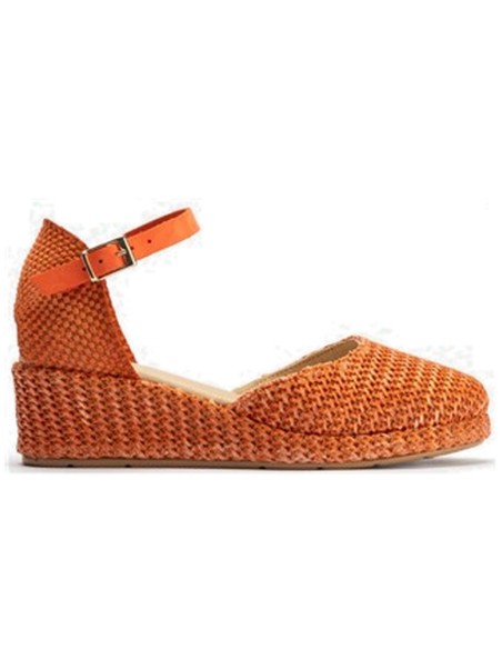 JucaZapatos - Pitillos 10620 - MOSTAZA - Valenciana cuña pala mujer con hebilla en rafia AMARILLO