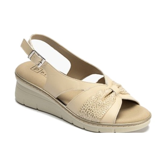 JucaZapatos - Pitillos 11013 - CREMA - Sandalia con cuña clásica en piel napa y piel fantasía Crema