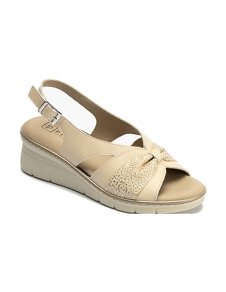 JucaZapatos - Pitillos 11013 - CREMA - Sandalia con cuña clásica en piel napa y piel fantasía Crema