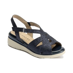 JucaZapatos - Pitillos 11043 - NEGRO - Sandalia cuña con velcros en piel fantasía y piel napa negro
