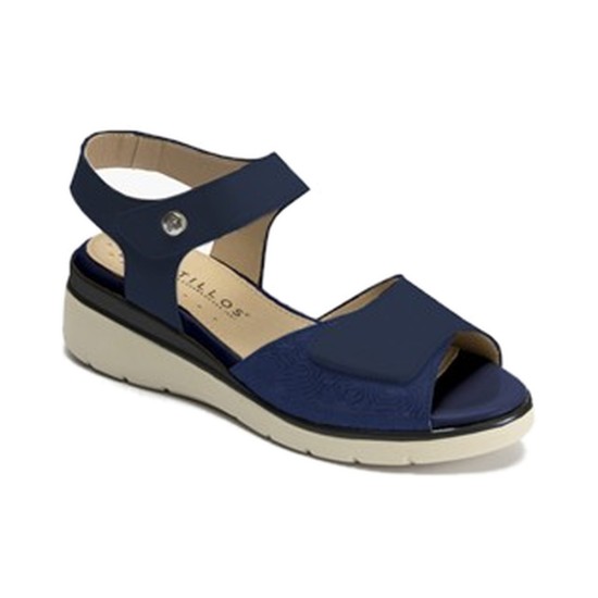 JucaZapatos - Pitillos 11043 - MARINO - Sandalia cuña con velcros en piel fantasía y piel napa Marino
