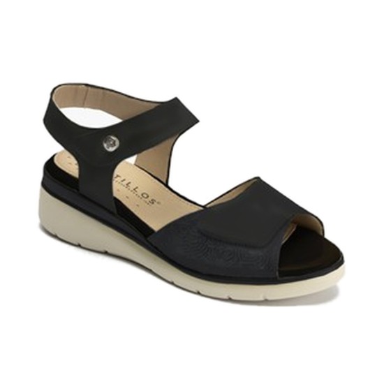 JucaZapatos - Pitillos 11043 - NEGRO - Sandalia cuña con velcros en piel fantasía y piel napa negro