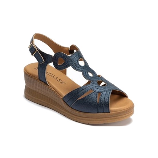 JucaZapatos - Pitillos 11050 - MARINO - Sandalia con plataforma en laminado brillante Marino