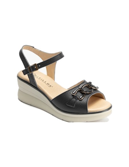 JucaZapatos - Pitillos 11062 - NEGRO - Sandalia plataforma en napa bombeada versátil y detalle hebilla Negro