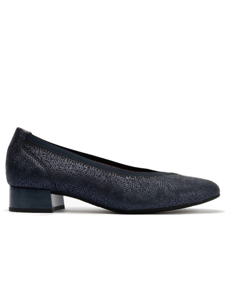 JucaZapatos - Pitillos 11122 - MARINO - Zapato salón con ribete elástico, con tacón bajo y punta redonda, en piel fantasía Marino