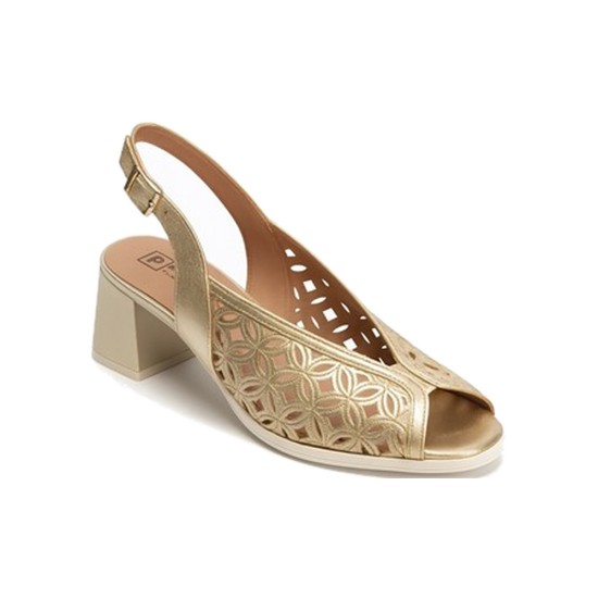 JucaZapatos - Pitillos 11210 - ORO - Sandalia destalonada con detalles metalizados y tacón medio Oro