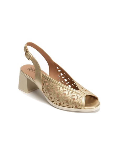 JucaZapatos - Pitillos 11210 - ORO - Sandalia destalonada con detalles metalizados y tacón medio Oro