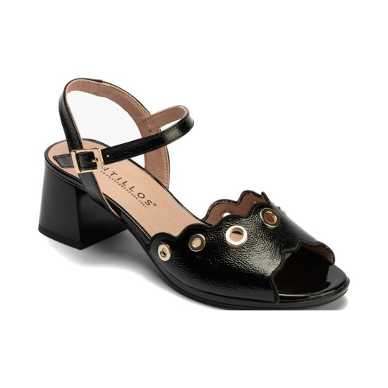 JucaZapatos - Pitillos 11213 - NEGRO - Sandalia con tacón medio, detalles metalizados y pulsera Negro