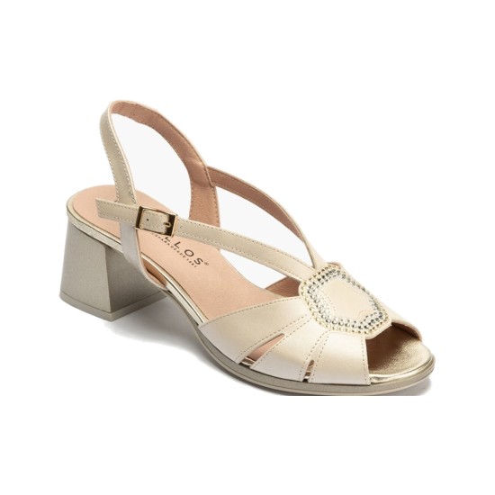 JucaZapatos - Pitillos 11215 - ORO - Sandalia con tacón medio y cruzados, con detalles metalizados Oro