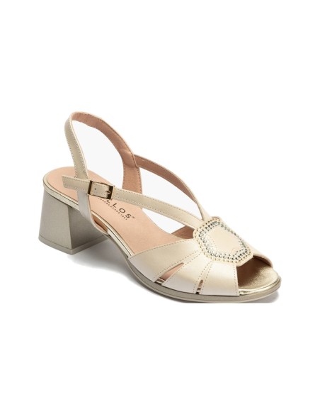JucaZapatos - Pitillos 11215 - ORO - Sandalia con tacón medio y cruzados, con detalles metalizados Oro