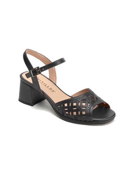 JucaZapatos - Pitillos 11216 - NEGRO - Sandalia con detalles metalizados, tacón medio y pulsera Negro