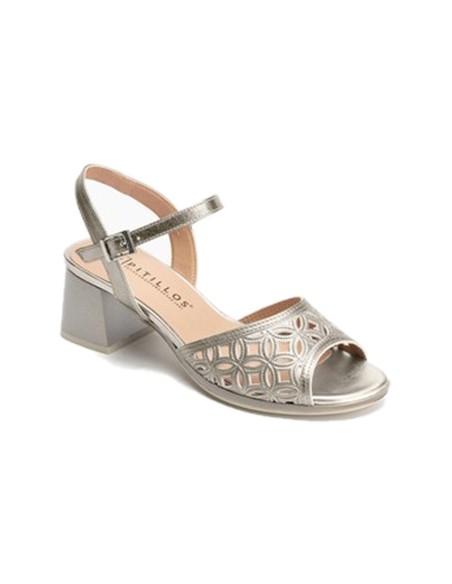 JucaZapatos - Pitillos 11216 - PLATA - Sandalia con detalles metalizados, tacón medio y pulsera Plata