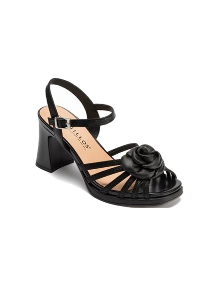 JucaZapatos - Pitillos 11220 - NEGRO - Sandalia con tacón alto, pulsera y detalle floral metalizado Negro