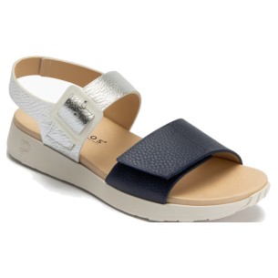 JucaZapatos - Pitillos 10341 - MARINO - Sandalia asimétrica con velcro en piel grabada fantasía AZUL