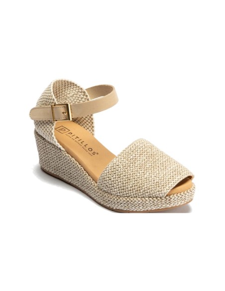 JucaZapatos - Pitillos 11260 - NATURAL - Sandalia de rafia con cuña baja y pulsera Natural