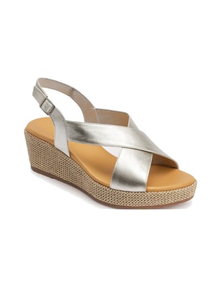 JucaZapatos - Pitillos 11270 - PLATA - Sandalia de rafia con cuña alta y piel cruzada Plata