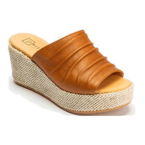 JucaZapatos - Pitillos 11273 - CUERO - Sandalia zueco de rafia con cuña alta Cuero