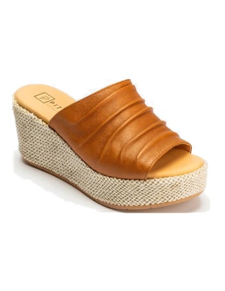 JucaZapatos - Pitillos 11273 - CUERO - Sandalia zueco de rafia con cuña alta Cuero