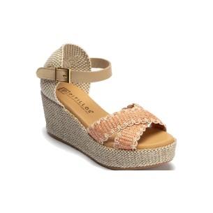 JucaZapatos - Pitillos 11013 - CREMA - Sandalia con cuña clásica en piel napa y piel fantasía Crema