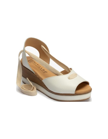 JucaZapatos - Pitillos 11282 - BLANCO - Sandalia con cuña alta, detalles metalizados y cuerda Blanco