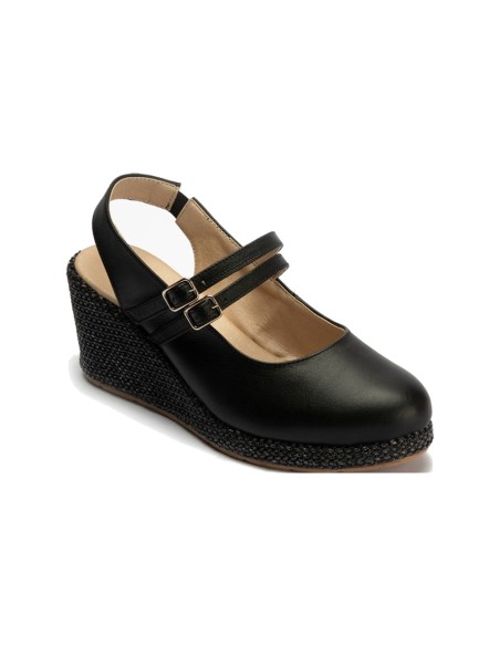 JucaZapatos - Pitillos 11312 - NEGRO - Sandalia estilo valenciana con cuña alta y pulseras estilo mercedes Negro