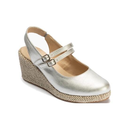 JucaZapatos - Pitillos 11312 - PLATA - Sandalia estilo valenciana con cuña alta y pulseras estilo mercedes Plata