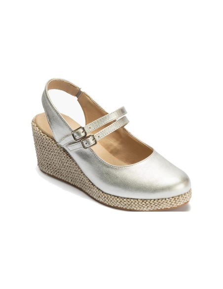 JucaZapatos - Pitillos 11312 - PLATA - Sandalia estilo valenciana con cuña alta y pulseras estilo mercedes Plata