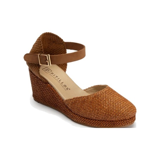 JucaZapatos - Pitillos 11314 - CUERO - Sandalia estilo valenciana cuña alta con pulsera Cuero