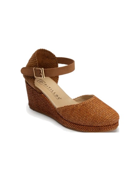 JucaZapatos - Pitillos 11314 - CUERO - Sandalia estilo valenciana cuña alta con pulsera Cuero