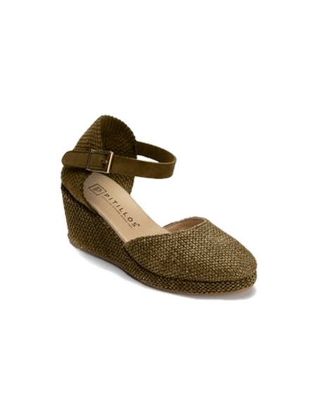 JucaZapatos - Pitillos 11314 - KAKI - Sandalia estilo valenciana cuña alta con pulsera Kaki