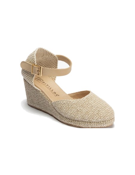 JucaZapatos - Pitillos 11314 - NATURAL - Sandalia estilo valenciana cuña alta con pulsera Natural