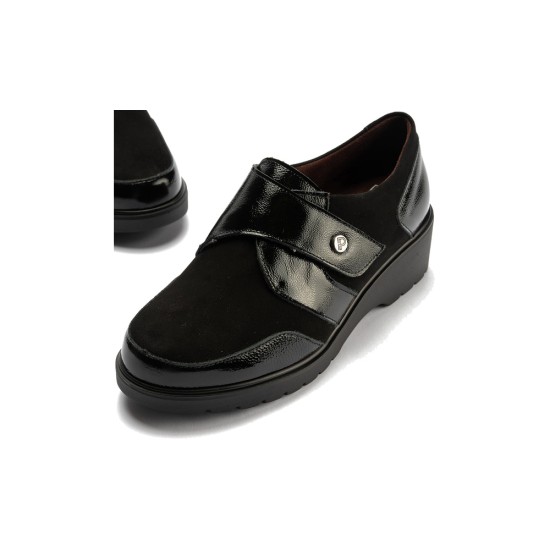 JucaZapatos - Pitillos 11524 - NEGRO - Blucher con velcro combinado charol con ante Negro