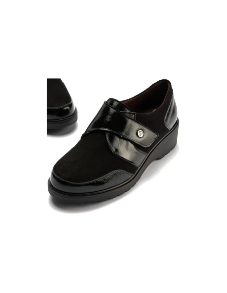 JucaZapatos - Pitillos 11524 - NEGRO - Blucher con velcro combinado charol con ante Negro
