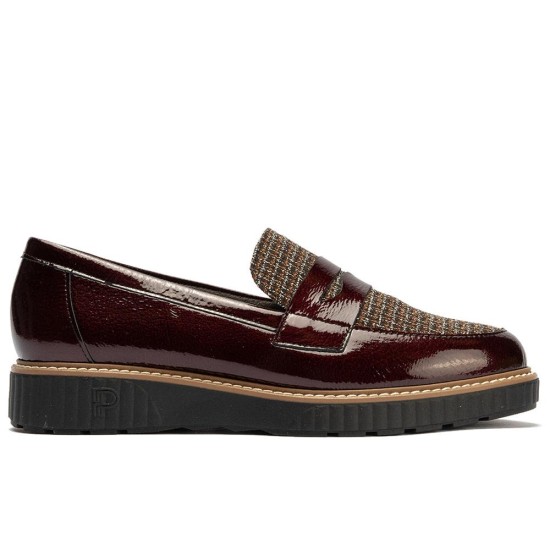 JucaZapatos - Pitillos 11554 - BURDEOS - Mocasín antifaz combinado charol con tejido Burdeos
