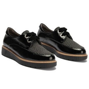 Pitillos - 11555 - NEGRO - 11555 - NEGRO - Blucher cordón terciopelo combinado charol con tejido Negro - 1 2