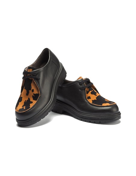 JucaZapatos - Pitillos 11571 - NEGRO/CUERO - Wallaby combinado napa con animal print Negro-Cuero