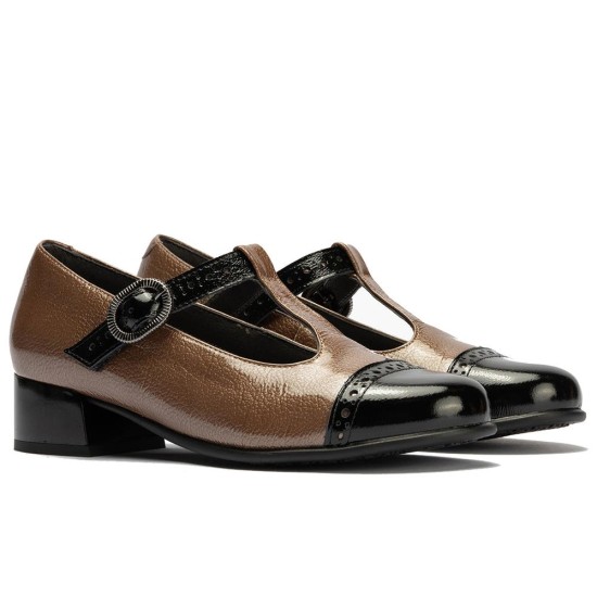 JucaZapatos - Pitillos 11630 - NEGRO/TOPO - Gilda picados combinado en charol bicolor Negro-Topo