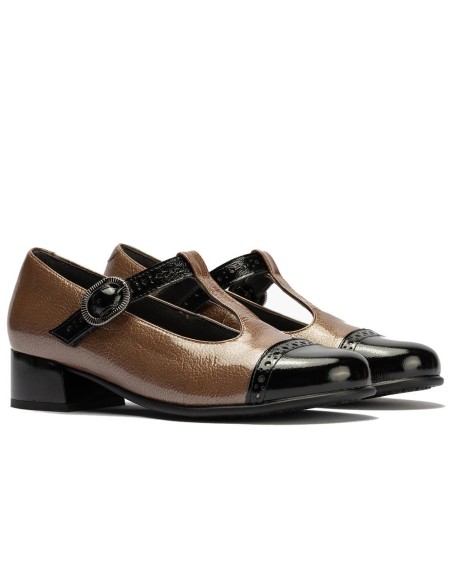 JucaZapatos - Pitillos 11630 - NEGRO/TOPO - Gilda picados combinado en charol bicolor Negro-Topo