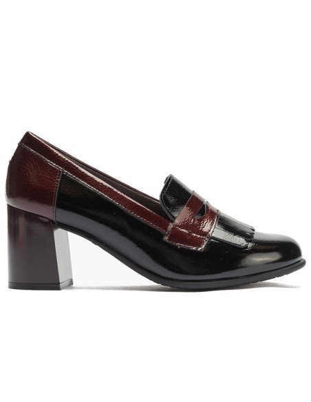 JucaZapatos - Pitillos 11654 - NEGRO/BURDEOS - Mocasín antifaz flecos combinado charol bicolor Negro-Burdeos