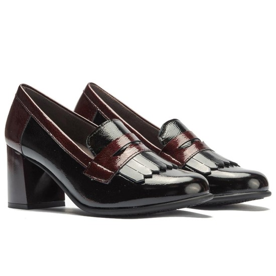JucaZapatos - Pitillos 11654 - NEGRO/BURDEOS - Mocasín antifaz flecos combinado charol bicolor Negro-Burdeos