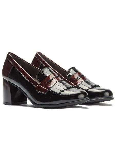JucaZapatos - Pitillos 11654 - NEGRO/BURDEOS - Mocasín antifaz flecos combinado charol bicolor Negro-Burdeos