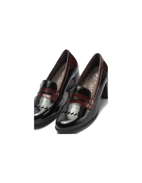JucaZapatos - Pitillos 11654 - NEGRO/BURDEOS - Mocasín antifaz flecos combinado charol bicolor Negro-Burdeos