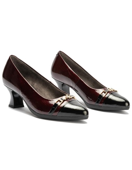 JucaZapatos - Pitillos 11682 - NEGRO/BURDEOS - Salón puntera con adorno combinado charol Negro-Burdeos
