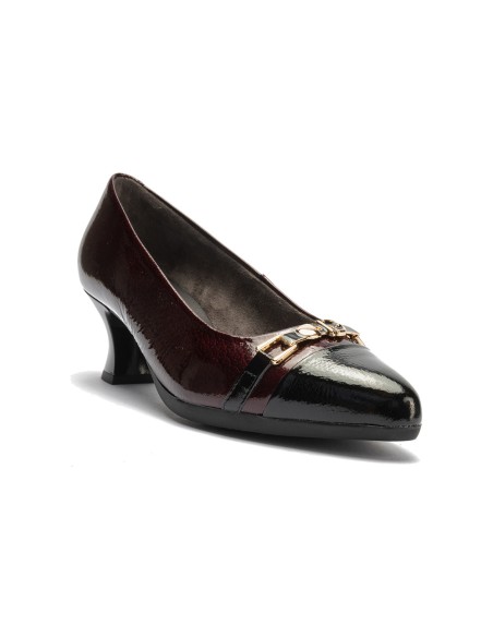 JucaZapatos - Pitillos 11682 - NEGRO/BURDEOS - Salón puntera con adorno combinado charol Negro-Burdeos