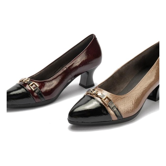 JucaZapatos - Pitillos 11682 - NEGRO/BURDEOS - Salón puntera con adorno combinado charol Negro-Burdeos